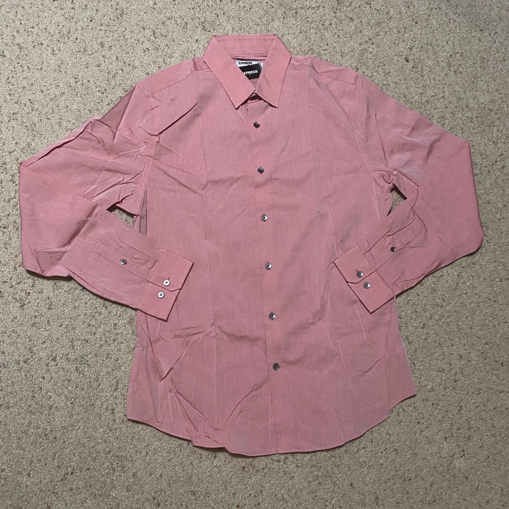 New Exoress Mens 1MX Fitted Dress Shirt Long Sleeve Rose Sz Large